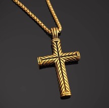 New Cool Boys Mens Gold Cross Pendant Necklace For Men Women Chain - £13.03 GBP