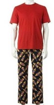 Mens Pajamas Beer Bottle Short Sleeve Top Pants Red Black 2 pc Sonoma Set-sz S - £21.92 GBP