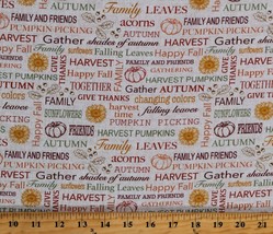 Cotton Fall Words Phrases Autumn Sentiments Fabric Print by the Yard D513.60 - $12.95