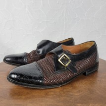 Brass Boot Mens Shoes 10 Brown Black Braided Leather Cap Toe Monk Strap ... - £25.68 GBP