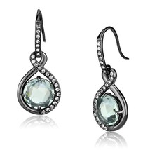 Gunmetal Black Plated Stainless Steel Pale Green Crystal Dangle Earrings... - £12.12 GBP