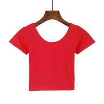 Red Women&#39;s O Neck Short Sleeve Basic Crop Top - £8.33 GBP