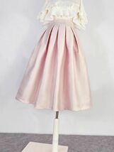 PINK A-line Pleated Midi Skirt Outfit Women Plus Size Taffeta Holiday Skirt  image 2