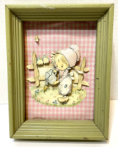 VTG 3D Framed Layered Picture Girl Watering Flowers Birds Butterfly 7.5 x 5.5 in - £14.81 GBP