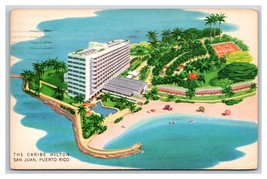 Artist View Caribe Hilton Hotel San Juan Purerto Rico 1953 Postcard H21 - $2.92