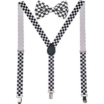 Men AB Elastic Band Checkered Suspender With Maching Polyester Bowtie - $4.84