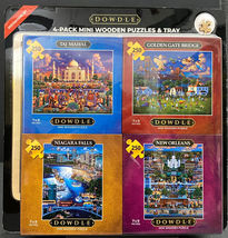 Dowdle 4-Pack Mini Wooden Puzzles 250 pieces + Tray, Destinations Set 7&quot;x9&quot; NEW - £31.93 GBP