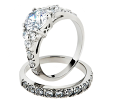 Ring; 2 Pc Set White Zircon Gemstone Silver Polished Stainless Steel Size 7.75 - $23.75