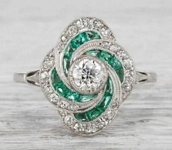 Round Cut Diamond Ring, 925 silver Vintage Rings, Antique Green Emerald ... - $170.00