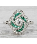 Round Cut Diamond Ring, 925 silver Vintage Rings, Antique Green Emerald ... - £135.89 GBP