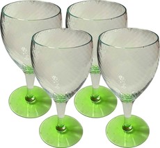 Set of 4: Vintage Depression Swirl Stemmed Green Wine Glass (uranium, vaseline) - £23.59 GBP