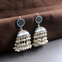 Real 925 Sterling Silver Enamel Pearl Meenakari Jhumka Women Earrings - £69.70 GBP