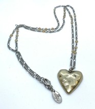 JK by Thirty-One Necklace w/ Hammered Heart 2 Tone 34&quot; - £9.92 GBP