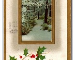 Joyful Christmas Winter Forest Landscape Holly Gilt Embossed DB Postcard... - $3.91