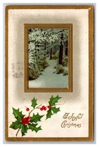 Joyful Christmas Winter Forest Landscape Holly Gilt Embossed DB Postcard U27 - £3.07 GBP