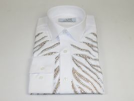 Men CEREMONIA Turkey Shirt 100% Cotton Fancy Rhine Stone #Roma 13 White Slim Fit image 5
