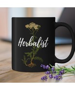 HERBALIST Coffee Mug | YARROW BOTANICAL Print Black Ceramic Cup | Holida... - £19.92 GBP
