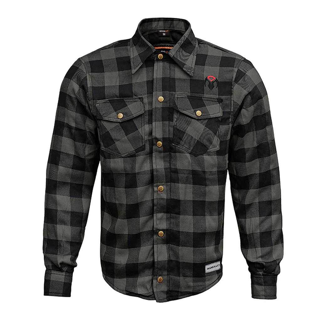 RIDERACT® Men's Reinforced Flannel Motorcycle Shirt Road Series Grey Biker Gear