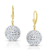 14k Yellow Gold 16mm Crystal Pave Accent Disco Ball Drop Leaverback Earrings - £102.62 GBP
