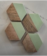 (4) Set Hexagon Wood Drink Coasters Mint Green Geometric Made in India MCM - $477.44 MXN