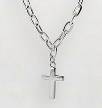 Silver Plated Stainless Steel Cross Rolo Chain Link Bracelet Satin Gift Bag - $29.68
