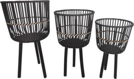 Planters Contemporary Footed Angled Legs Round Top Black Set 3 Bamboo Iron - $629.00