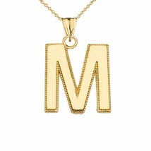 10k Solid Gold Small Milgrain Initial Letter M Pendant Necklace Personalized - £95.54 GBP+