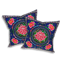 Spring Fantasy Red Flower Garden Embroidery Throw Pillow Cover Set of 2 - £19.73 GBP