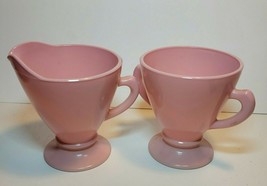 Hazel Atlas Ovide Platonite Pink Pedestal Cream &amp; Sugar Bowl Set - £21.67 GBP