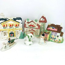 Christmas Village Porcelain Pet Shop Cafe Toys Store Snowman Well Horse 6 Pc - £29.70 GBP