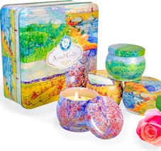Scented Candles Gift for Women 4 Pack Reusable Tin Box Luxury Candles for Home A - £29.52 GBP