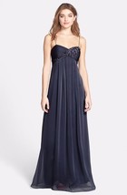 Adrianna Papell Floral Appliqué Chiffon Dress Sz 6 Navy - £79.94 GBP