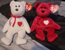 Valentina &amp; Valentino Set TY Beanie Baby Retired  w/tag ERRORS brown nose bear - £29.95 GBP