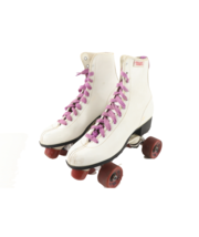 Vtg 70s Roller Derby Lace Up Leather Roller Skates White Purple Womens S... - $115.34 CAD