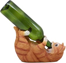 Ebros Feline Tabby Kitty Cat Wine Bottle Holder Caddy (Orange Tabby) - £25.53 GBP
