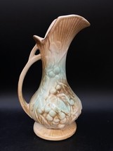 McCoy Pottery Footed Pitcher Vase Aqua Blue Brown Leaves Grape Vine Vintage - $592.63 MXN
