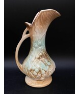 McCoy Pottery Footed Pitcher Vase Aqua Blue Brown Leaves Grape Vine Vintage - $592.63 MXN