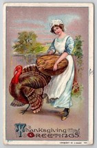 Thanksgiving Greetings Pilgrim with Turkey 1911 South Poland ME Postcard J26 - £4.74 GBP