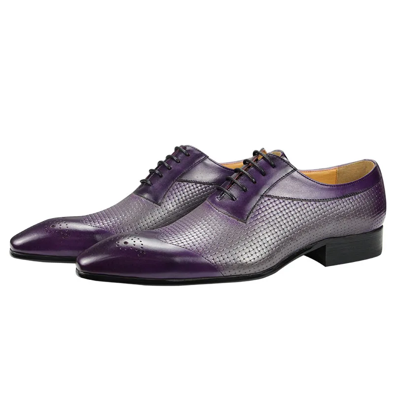 Mens Dress Shoes Purple Woven pattern printing social elegant man Wedding Office - $206.64