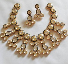 VeroniQ Trends-Elegant Gold Plated Kundan Polki Statement Necklace Blue Meenakar - £171.86 GBP