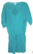 Turquoise Green Tunic Top with Drawstring Waist by Pinky Short Sleeve To... - $22.49