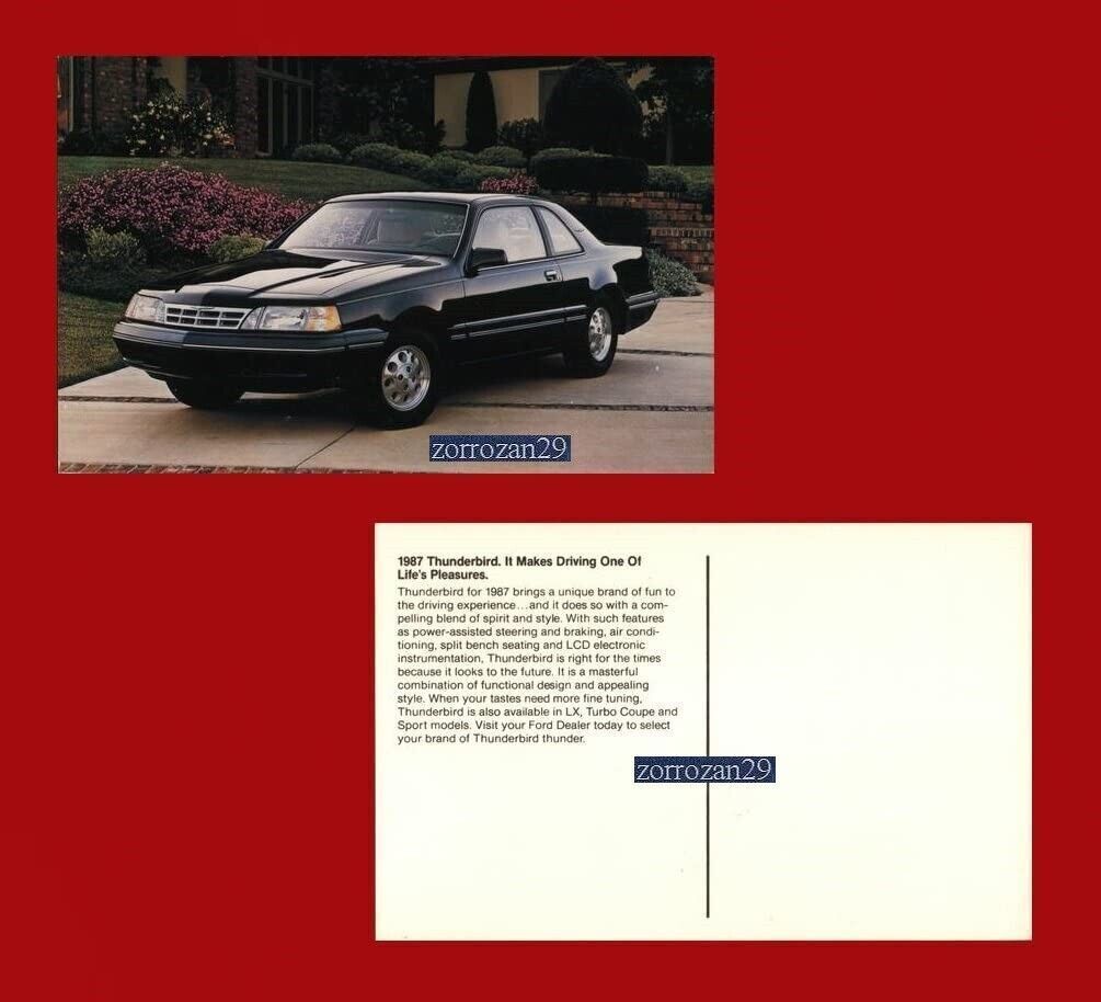 1987 FORD THUNDERBIRD VINTAGE FACTORY FARBE POSTKARTE – USA – TOLLES... - $7.48