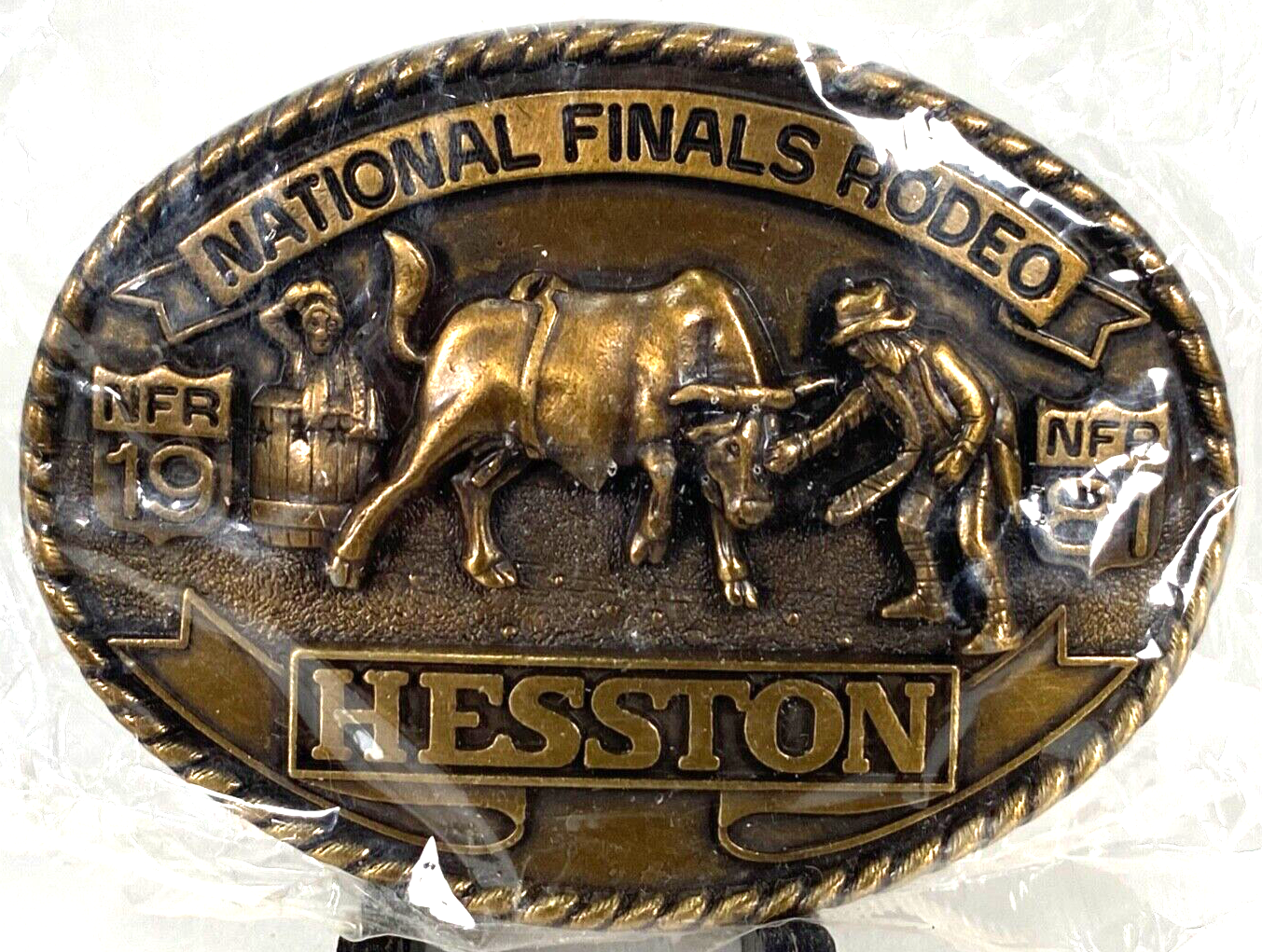 Primary image for Hesston National Finals Rodeo Belt Buckle-Brass-Proffesional Cowboys-Vtg 1981