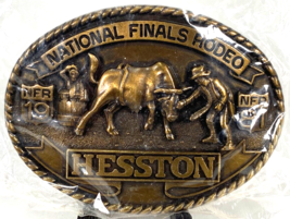 Hesston National Finals Rodeo Belt Buckle-Brass-Proffesional Cowboys-Vtg... - £14.77 GBP