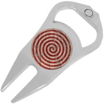 Red Swirl Pattern Golf Ball Marker Divot Repair Tool Bottle Opener - £9.38 GBP