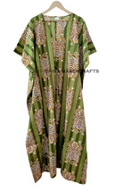Indian Ethnic Animal Tibetan Tiger Print Green Woman Sleepwear Maxi Cott... - £24.26 GBP