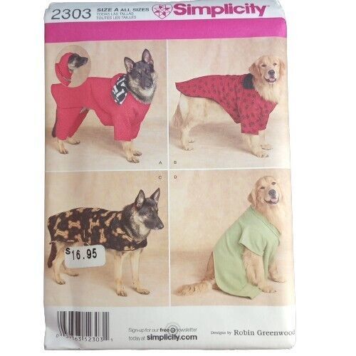 Simplicity Pattern 2303 Extra Large Size Dog Coats 80-110 lbs 36.2-50.5 kg OS UC - £8.46 GBP