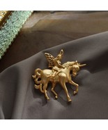 Golden Cute Fairy riding unicorn elegant Retro Metal Brooches new - £10.12 GBP