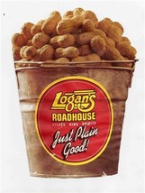 Logan&#39;s Roadhouse Bucket of Peanuts Shaped Die Cut Menu Just Plain Good 1995 - £14.24 GBP