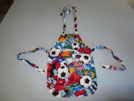  New Handmade Lined Kids Soccer &amp; Flags Cotton Bib Apron - 13&quot; X 20&quot; - $7.43